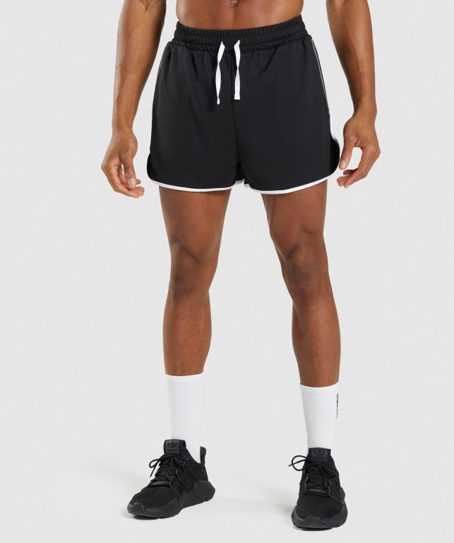 Bermudas Gymshark Recess 3" Hombre Negros Blancos | MVwfiEO4VpT