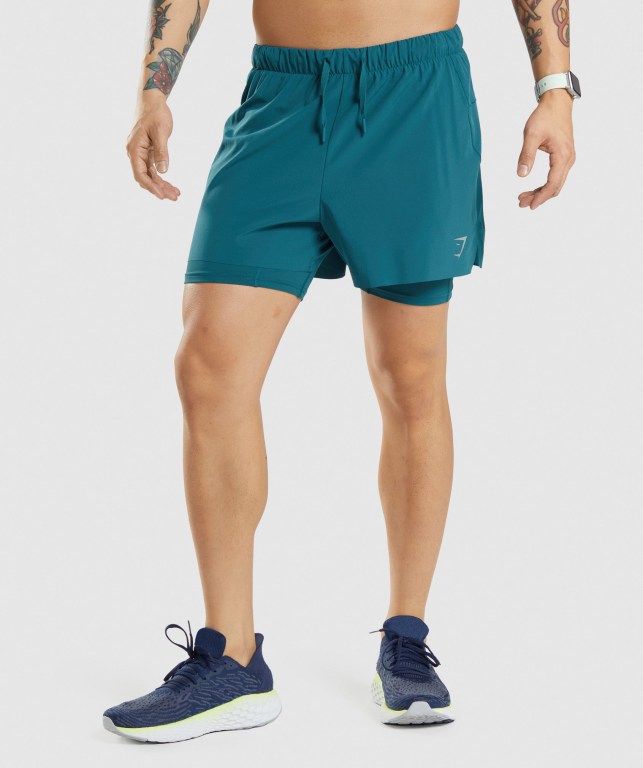 Bermudas Gymshark Speed 5" 2 in 1 Hombre Turquesa | aC5bZHBLi2q