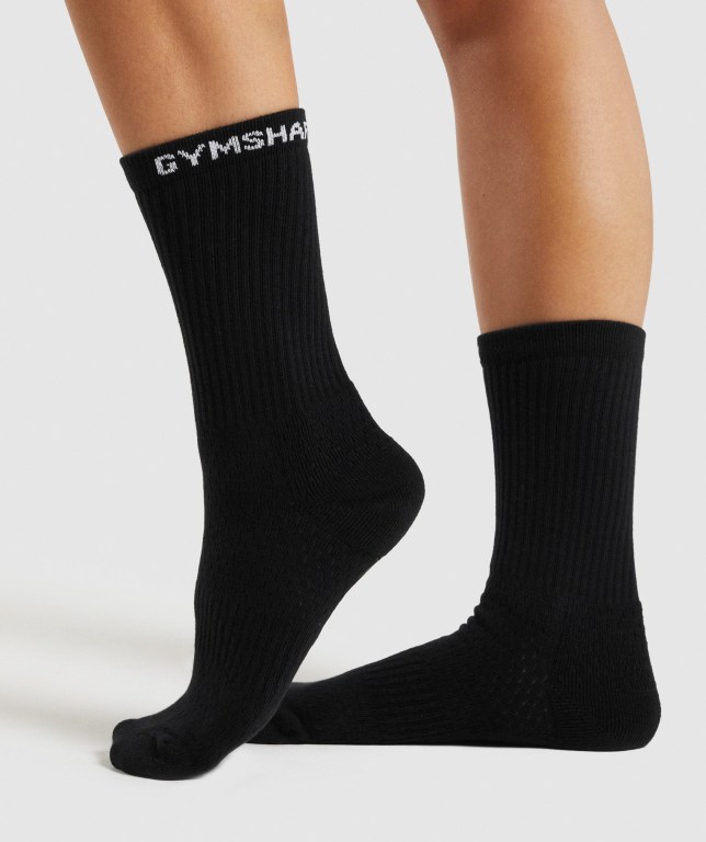 Calcetines Gymshark Premium Logo 1pk Mujer Negros | GIWv3BQhav3