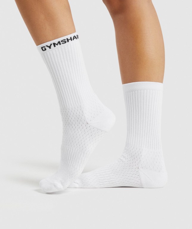 Calcetines Gymshark Premium Logo 1pk Mujer Blancos | QIgtPPbLcRI