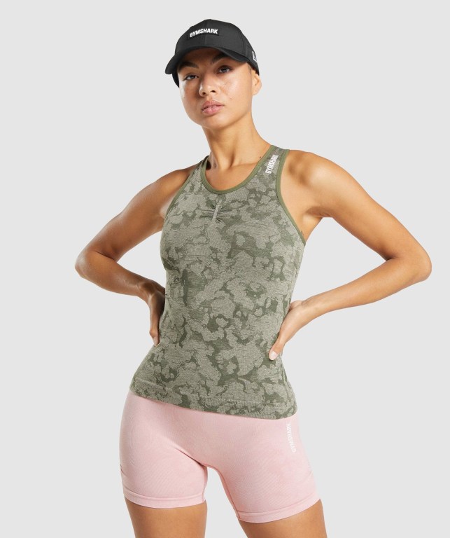 Camiseta De Tirantes Para Correr Gymshark Adapt Camo Seamless Mujer Verdes | DvdCq7827mW