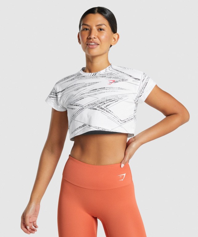 Camiseta Gymshark Zone Graphic Crop Mujer Blancos Negros | XUeTEgMkKQE