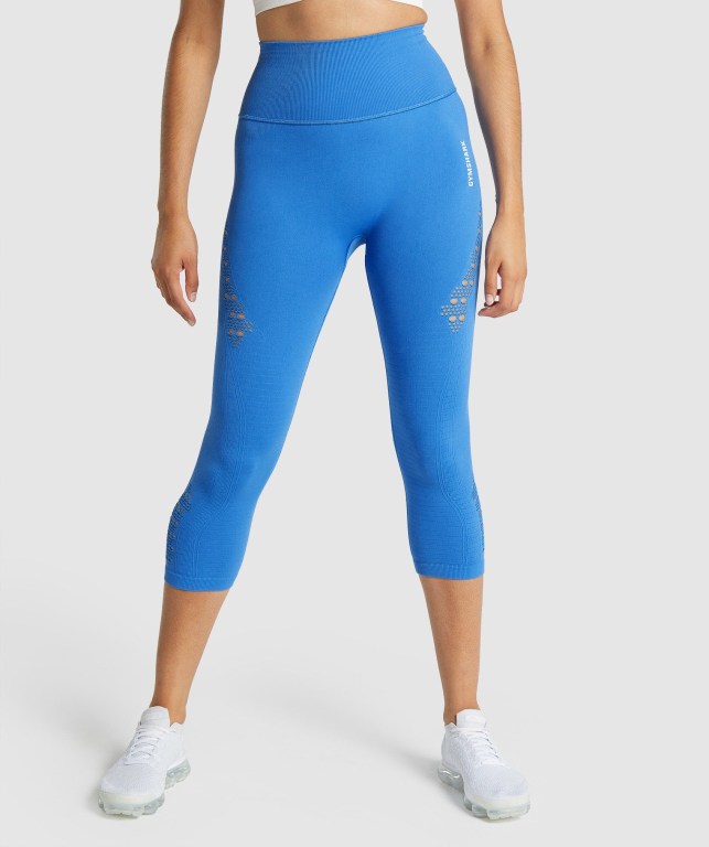 Leggins Gymshark Energy Seamless Cropped Mujer Azules | 7JWEVb5u8DG