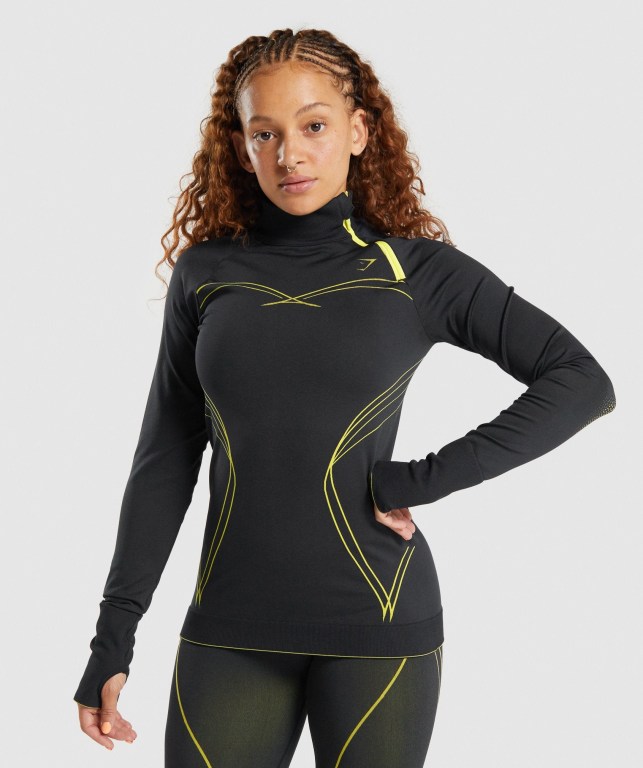 Pullover Gymshark Apex Seamless 1/4 Zip Mujer Negros Amarillos | YGZYBCKnKdU