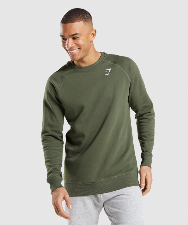 Pullover Gymshark Crest Sweatshirt Hombre Verde Oliva | lIzkCeS3Vyk