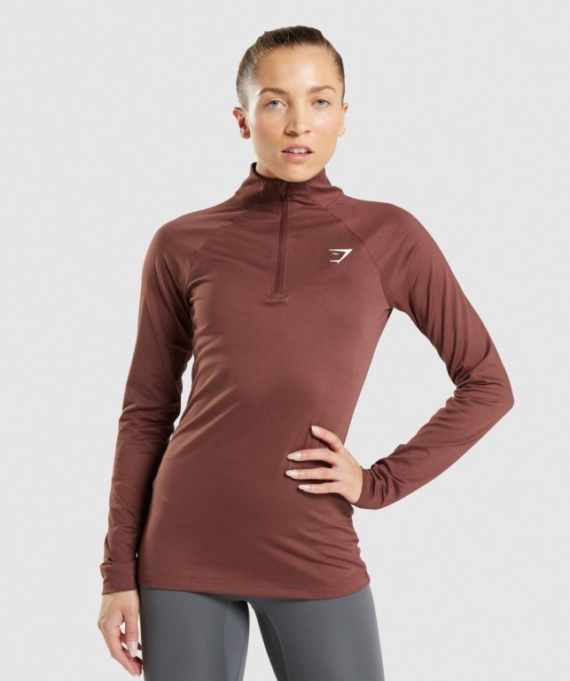 Pullover Gymshark Entrenamiento 1/4 Zip Mujer Rosas Marrom | DwCRH6MJp6j