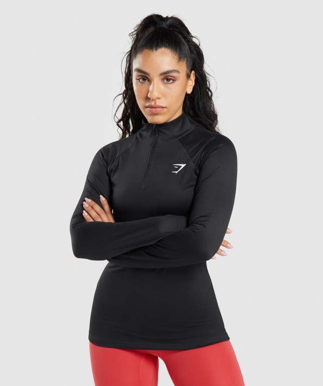 Pullover Gymshark Entrenamiento 1/4 Zip Mujer Negros | eHf9Urdg5Q5