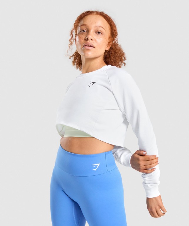 Pullover Gymshark Entrenamiento Cropped Sueter Mujer Blancos | 4LfjrdhYSDG