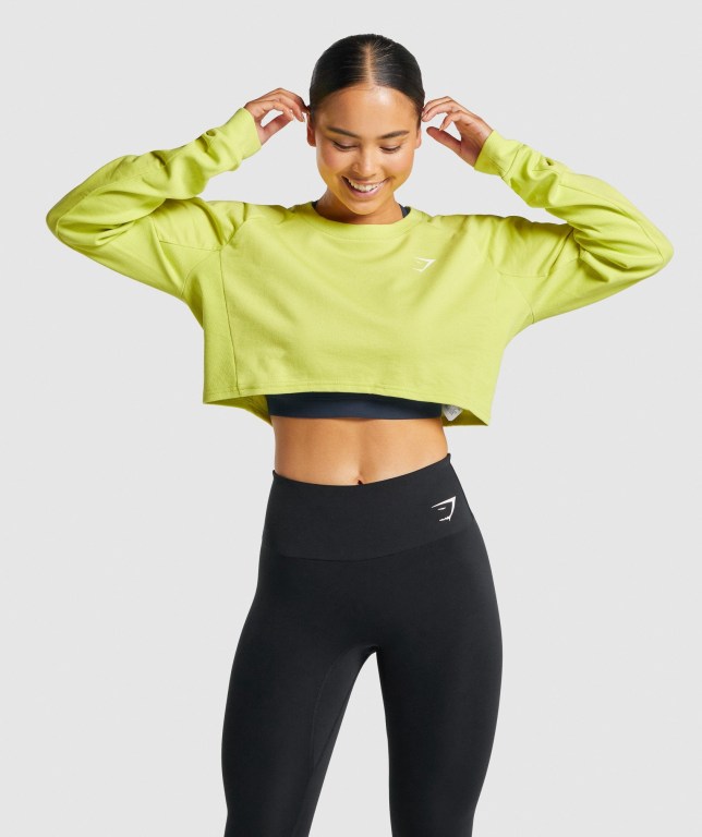 Pullover Gymshark Entrenamiento Cropped Sueter Mujer Amarillos | PPMFpQuCOB4