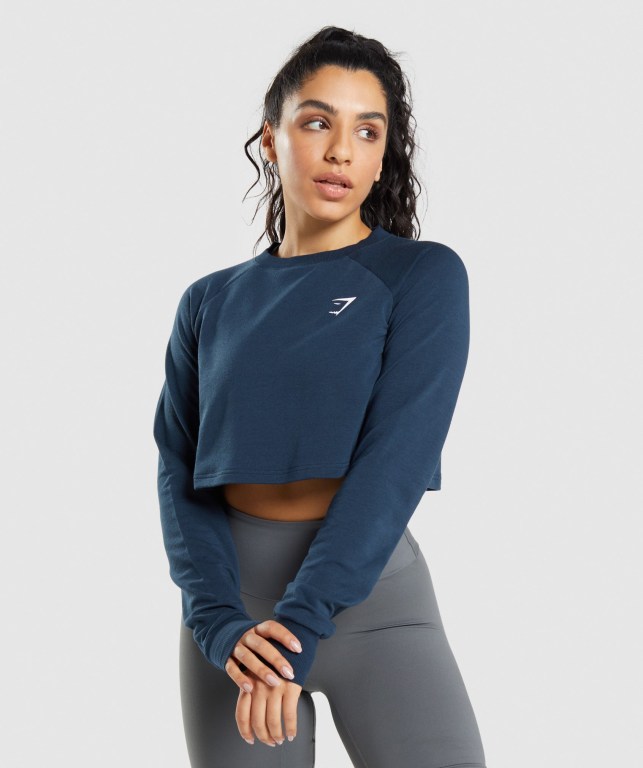 Pullover Gymshark Entrenamiento Cropped Sueter Mujer Azul Marino | YF2hHqAN7Vu