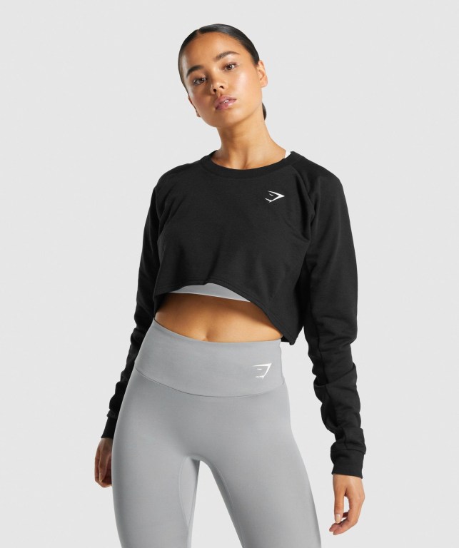 Pullover Gymshark Entrenamiento Cropped Sueter Mujer Negros | es6KzLGf51a