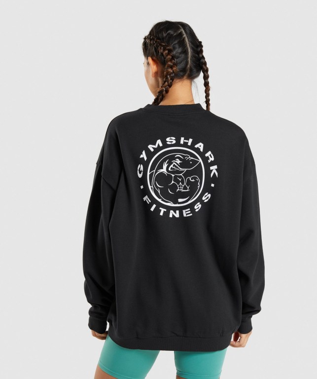 Pullover Gymshark Legacy Graphic Sweatshirt Mujer Negros | Zqi9Ihz1eGD