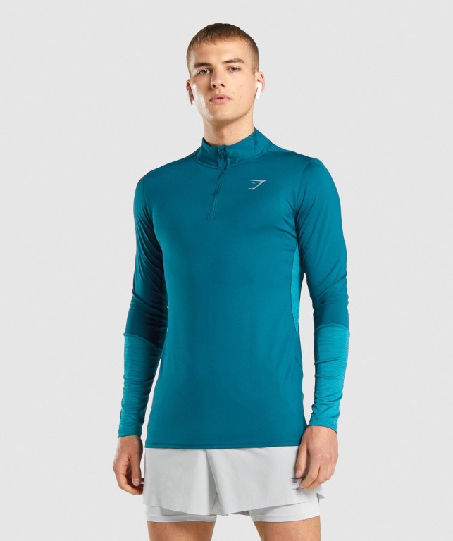 Pullover Gymshark Speed 1/4 Zip Hombre Turquesa | A1x38nh2NPi