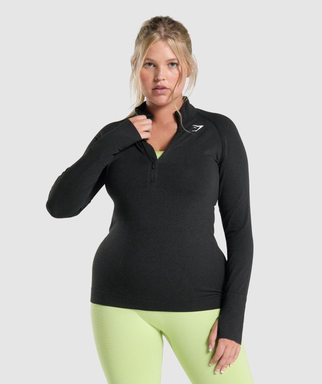 Pullover Gymshark Vital Seamless 2.0 1/2 Zip Mujer Negros | HZu3OUYNRe2