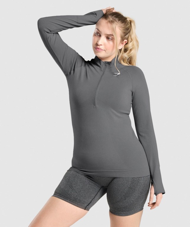 Pullover Gymshark Vital Seamless 2.0 1/2 Zip Mujer Grises | OpfVYRyTe5d