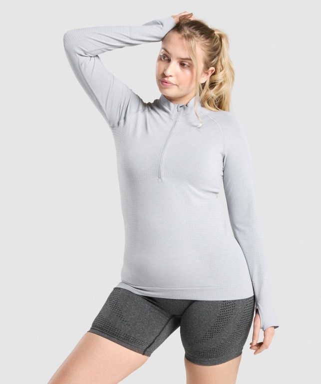 Pullover Gymshark Vital Seamless 2.0 1/2 Zip Mujer Grises Claro | uHxRT2VknEz