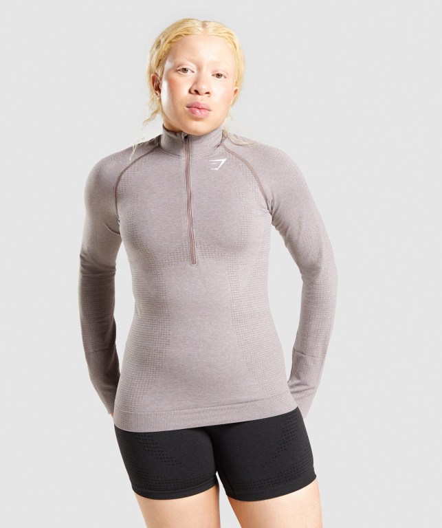 Pullover Gymshark Vital Seamless 2.0 1/2 Zip Mujer Grises Marrom | xbnKk2YymtE