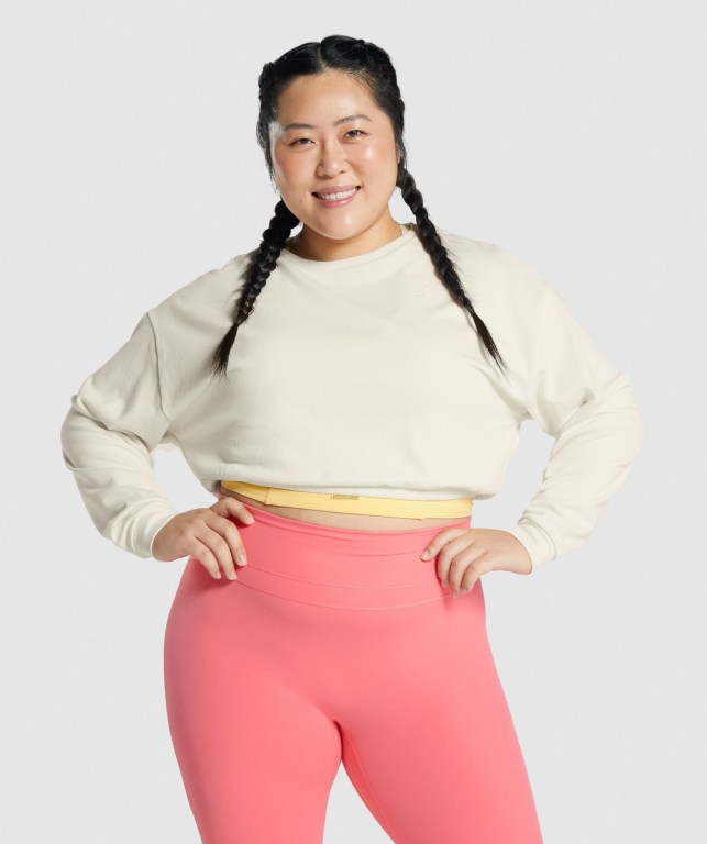 Pullover Gymshark Whitney Cropped Mujer Blancos | TGYTUWie4FZ