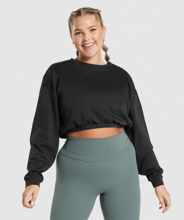 Pullover Gymshark Whitney Cropped Mujer Negros | hirWdsy75c6