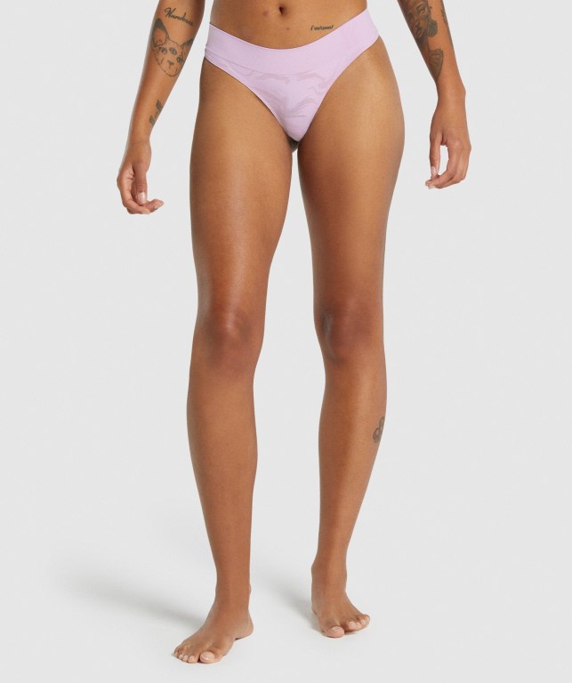 Ropa Interior Gymshark Seamless Low Rise Tanga Mujer Rosas Claro | WXclFMSWn27