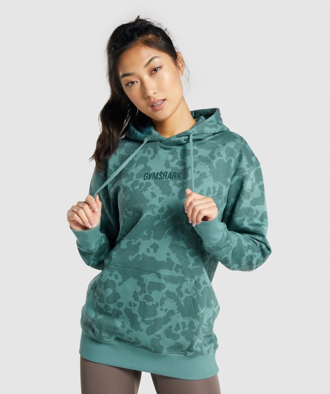 Sudadera Con Capucha Gymshark Camo Graphic Oversized Mujer Verdes Oscuro | WByPBT5vwTj