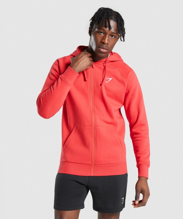 Sudadera Con Capucha Gymshark Crest Zip Up Hombre Rojos | oSWhJGtRiVj