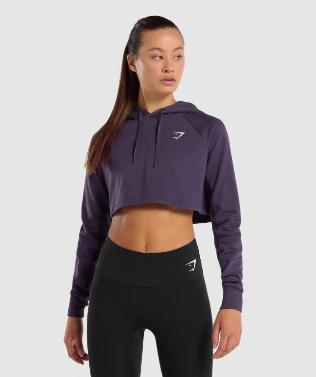 Sudadera Con Capucha Gymshark Entrenamiento Cropped Mujer Morados | 5NstLo2sjGg