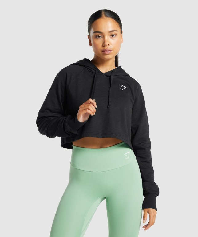 Sudadera Con Capucha Gymshark Entrenamiento Cropped Mujer Negros | RRBJRlEqkjd