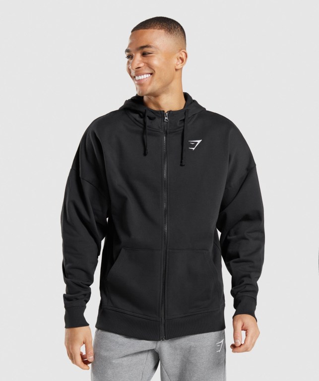 Sudadera Con Capucha Gymshark Essential Oversized Zip Up Hombre Negros | JvGZduChssQ