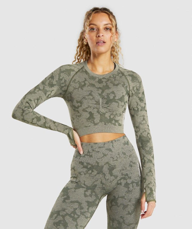 Sudaderas Gymshark Adapt Camo Seamless Crop Top Mujer Verdes | LLcDd35E8EB