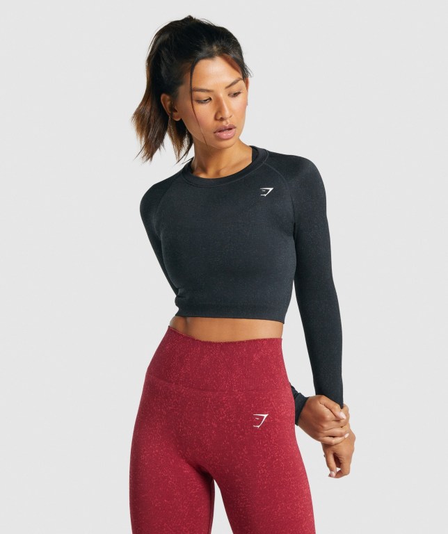 Sudaderas Gymshark Adapt Fleck Seamless Crop Top Mujer Negros | CqfGlh2tmC7