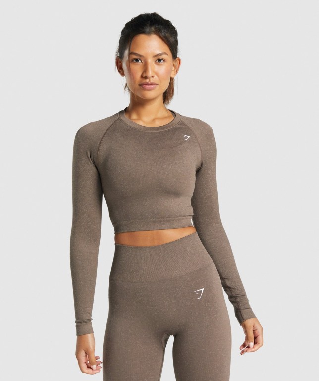 Sudaderas Gymshark Adapt Fleck Seamless Crop Top Mujer Marrom | oFNMhBE63e5