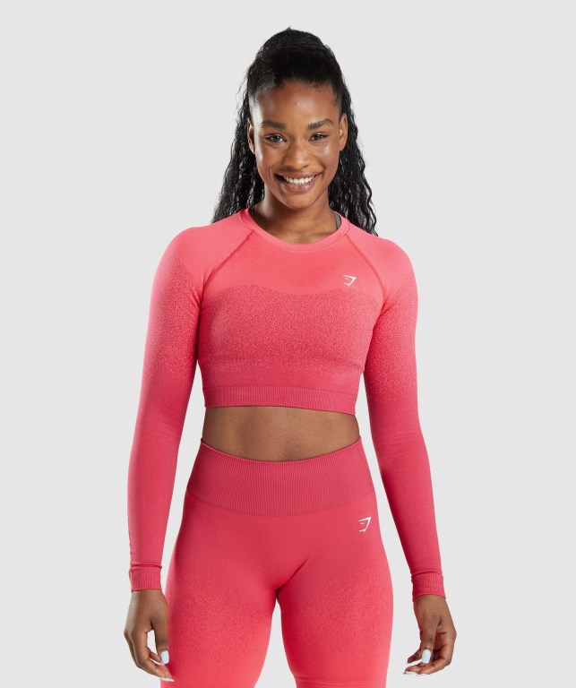 Sudaderas Gymshark Adapt Ombre Seamless Crop Top Mujer Rosas Rojos | 74t4Ci9fBA7