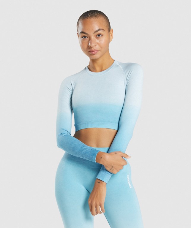 Sudaderas Gymshark Adapt Ombre Seamless Crop Top Mujer Azules Claro Azules Claro | WZrB3lSIJqE