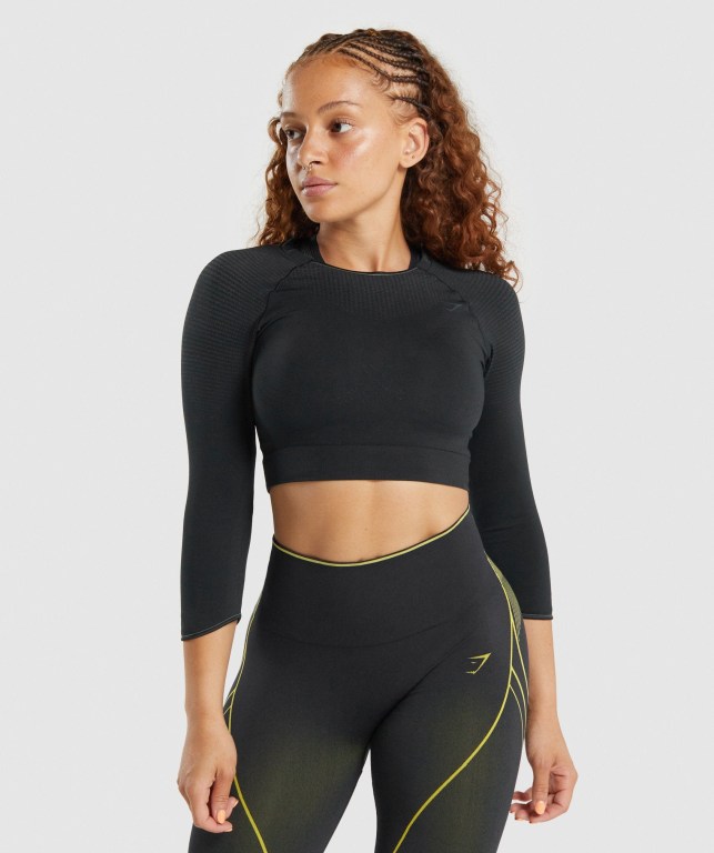 Sudaderas Gymshark Apex Seamless Crop Top Mujer Negros | q8F2AyqlXdg