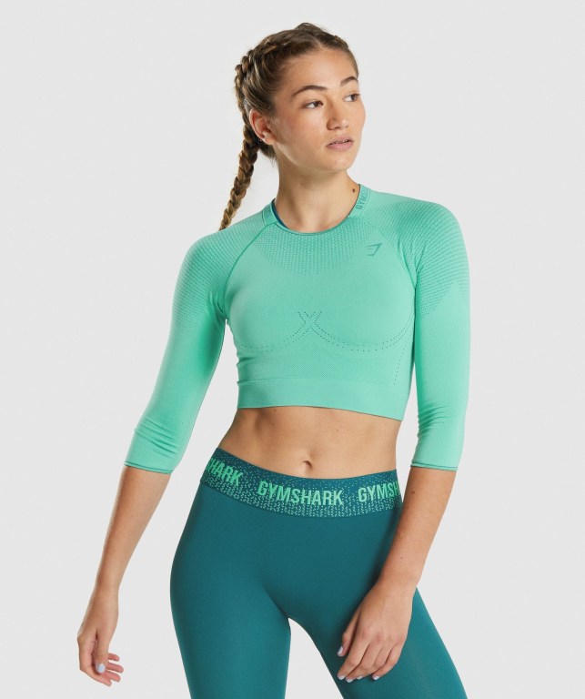 Sudaderas Gymshark Apex Seamless Crop Top Mujer Turquesa | spm2Hz84gHH