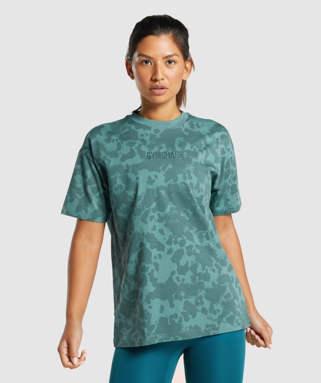 Sudaderas Gymshark Camo Graphic Oversized Mujer Verdes Oscuro | TiL6ZGeap6S