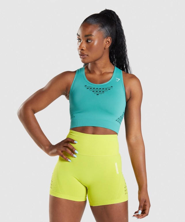 Sudaderas Gymshark Energy Seamless Crop Top Mujer Turquesa | GxYHTIzcHTM