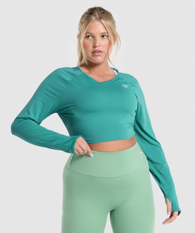 Sudaderas Gymshark Entrenamiento Crop Top Mujer Turquesa | 8ySMvUxaozG