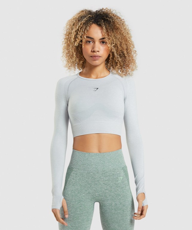 Sudaderas Gymshark Flex Sports Crop Top Mujer Grises Claro | 4P1mvnIDcpT