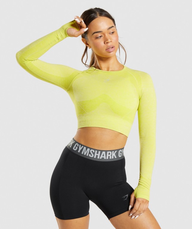 Sudaderas Gymshark Flex Sports Crop Top Mujer Amarillos | 8ZMik4elzZL