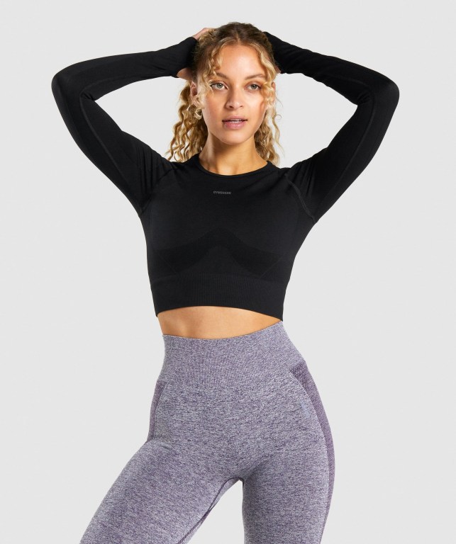 Sudaderas Gymshark Flex Sports Crop Top Mujer Negros Grises | IwMexiac3YP