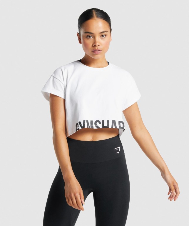 Sudaderas Gymshark Fraction Crop Top Mujer Blancos | AaqBHa9HJuT