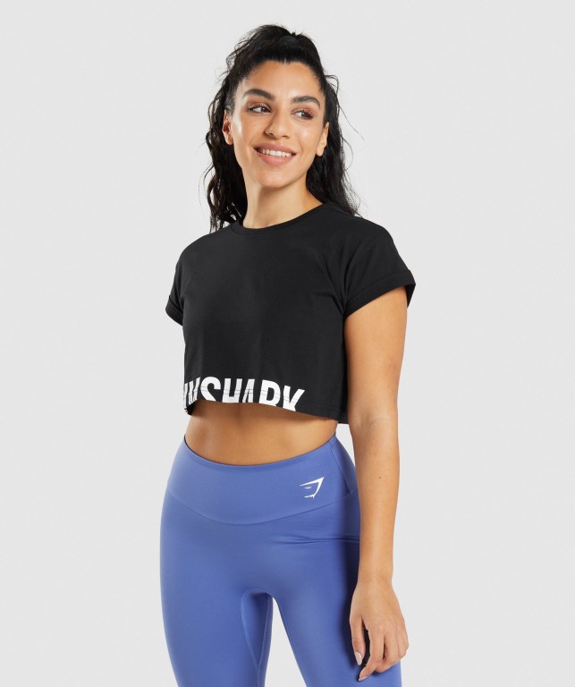 Sudaderas Gymshark Fraction Crop Top Mujer Negros | B8y3g5rbF8M