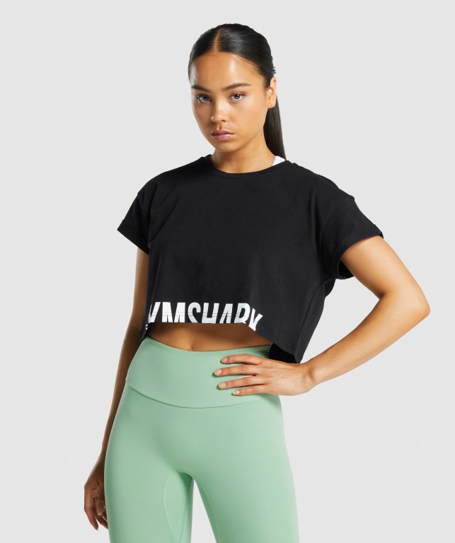 Sudaderas Gymshark Fraction Crop Top Mujer Negros | H2b3jyCdSF5