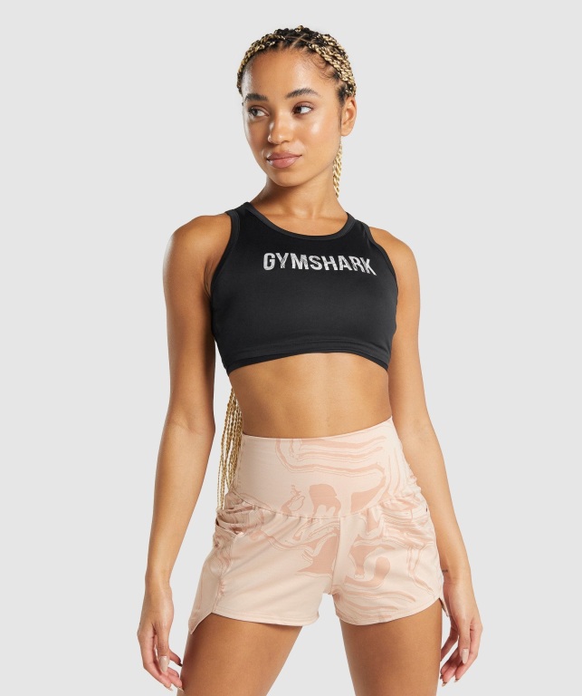 Sudaderas Gymshark GS Power Crop Top Mujer Negros | YTMnOY6F4mp