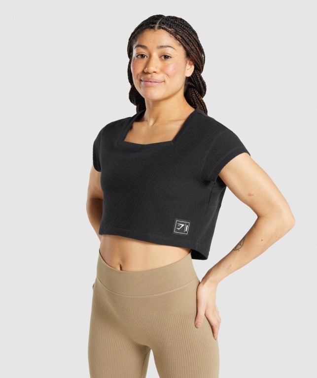 Sudaderas Gymshark Pause Crop Top Mujer Negros | OE8Df55wYW5