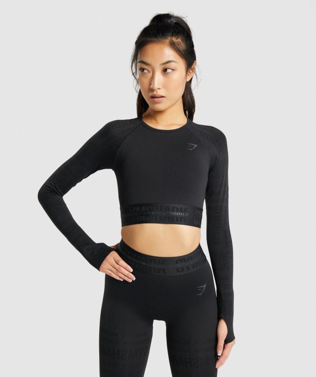 Sudaderas Gymshark Vision Crop Top Mujer Negros | NCv7ZYjrusP