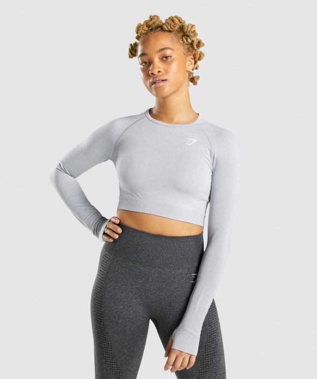 Sudaderas Gymshark Vital Seamless 2.0 Crop Top Mujer Grises Claro | 98lTRJG3B6r