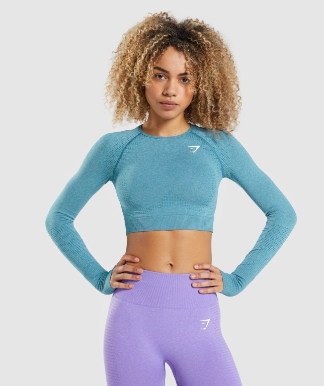 Sudaderas Gymshark Vital Seamless 2.0 Crop Top Mujer Turquesa | BK3WQcPbgdi